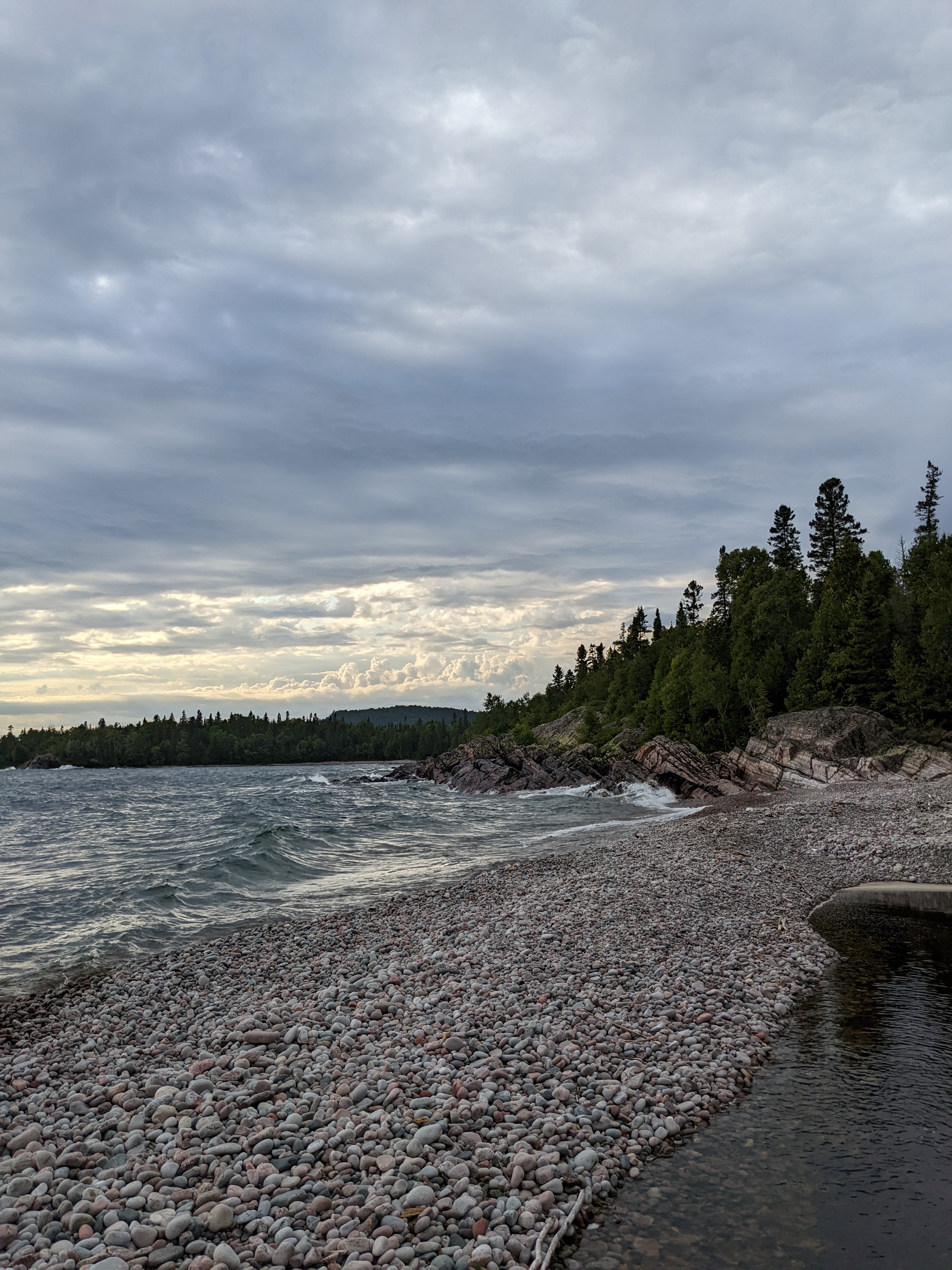 A rocky shoreline along Lake Superior in Ontario